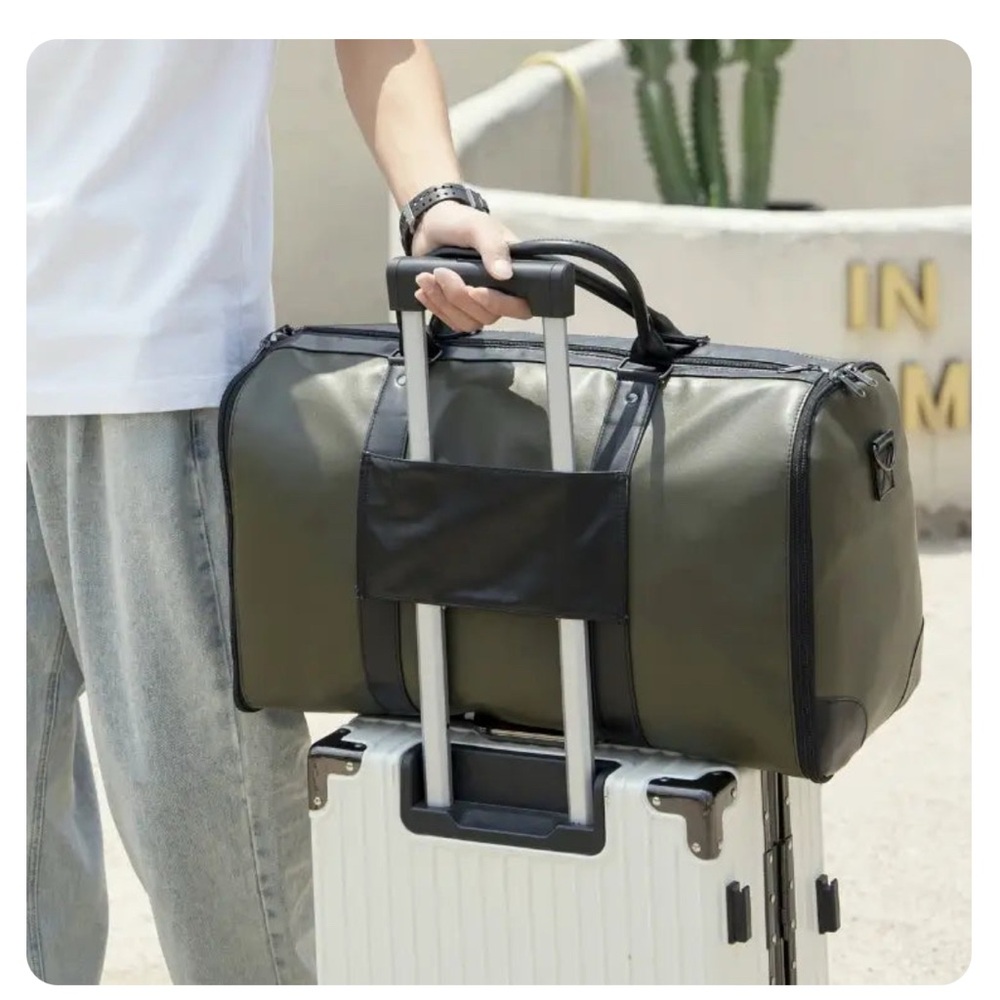 Jenni Bag- Olive Green and Black Travel Duffel Bag with Roller Component - Picture 2 of 5
